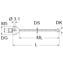 M5 рубиновый шарик Ø8 мм, стержень из карбида вольфрама, L 100 мм, ML 87 мм, для систем ZEISS A-5555-0033